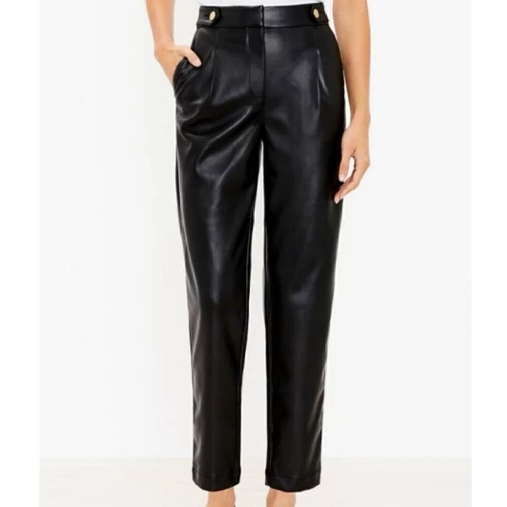 Loft NWT black high rise bottom detail pleated pant size 8